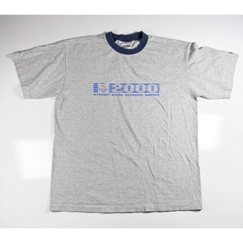 Vintage 2000 Sydney Olympics T-Shirt Bonds Ringer Tee Gray Blue Official Size XL